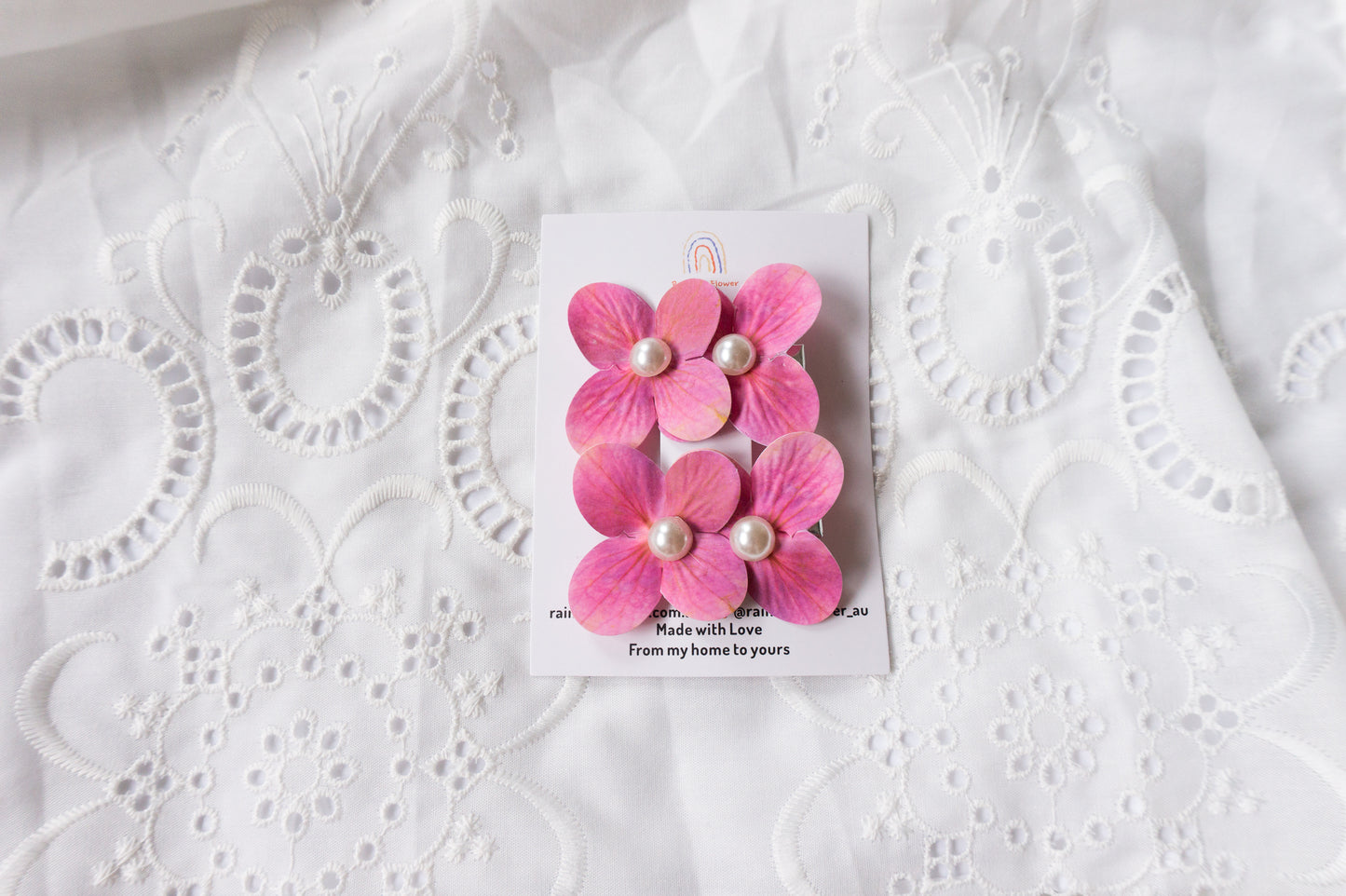 Handmade Floral Hair Clips with Pearl Center, set of 2 hair clip yellow pink white blue purple hair clip