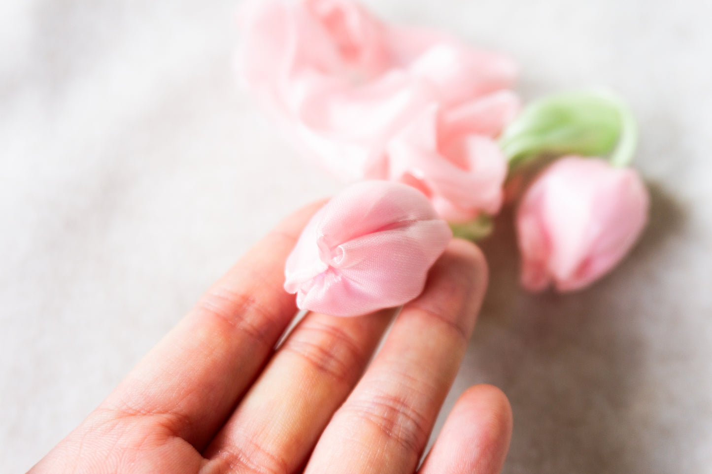 Handmade Pink Tulip Satin Scrunchie | Floral Hair Tie Very unique