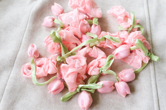 Handmade Pink Tulip Satin Scrunchie | Floral Hair Tie Very unique