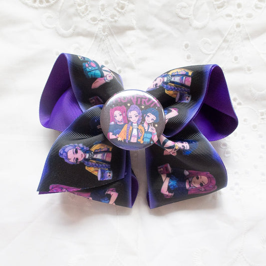 Handmade K-Pop Demon Hunter HUNTRIX Bow Hair Clip – Rumi, Mira, and Zoey Premium Quality, Large Statement Hair Accessory