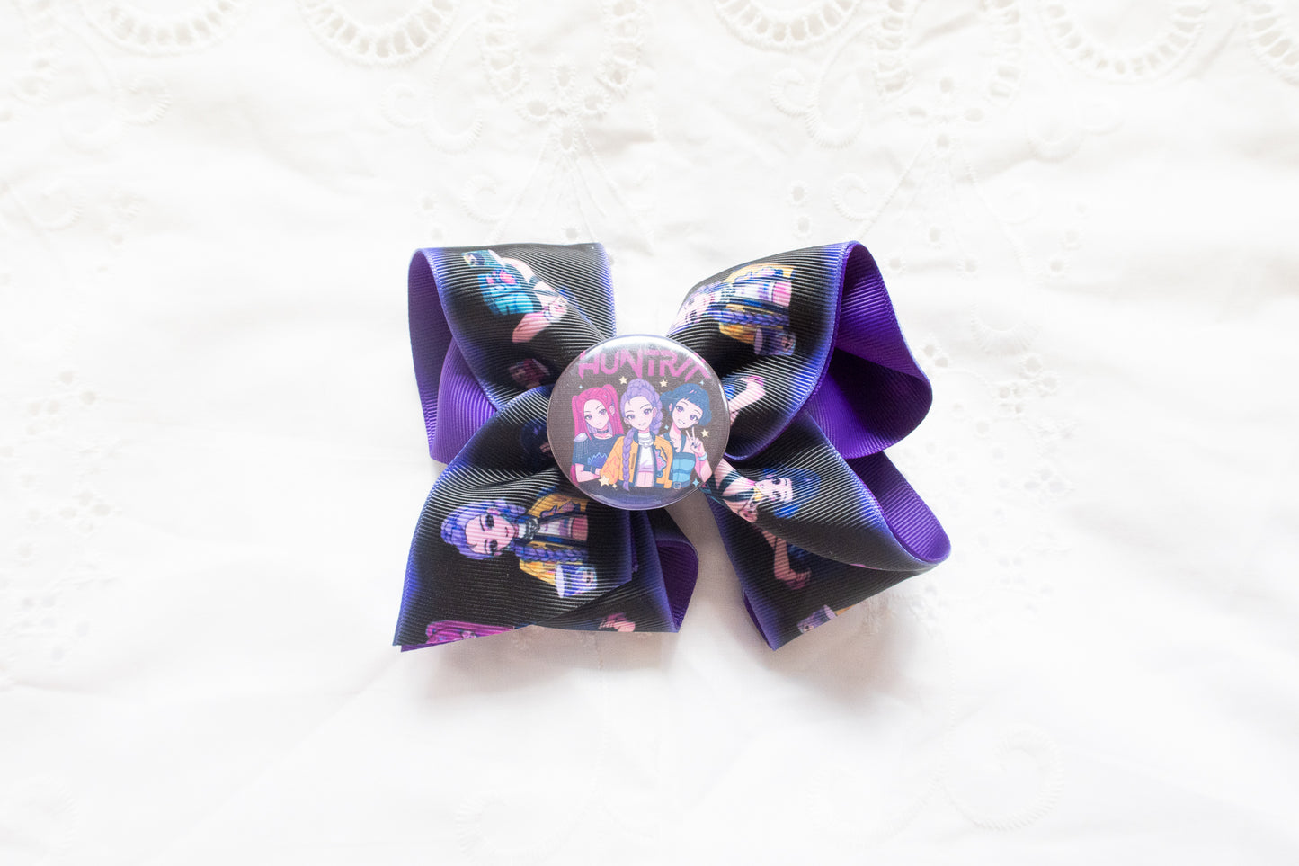 Handmade K-Pop Demon Hunter HUNTRIX Bow Hair Clip – Rumi, Mira, and Zoey Premium Quality, Large Statement Hair Accessory