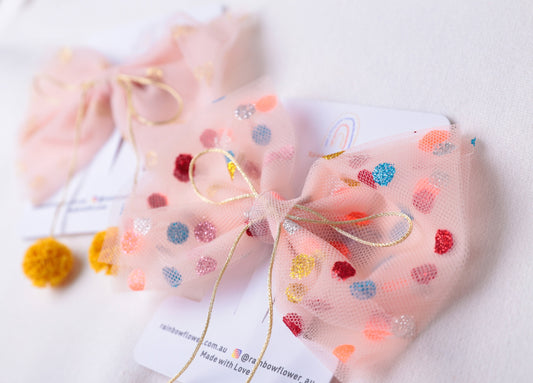 Handmade toddler Girl Large Bow Headbands, Hair clips, pink red yellow cute dots, girl clip, baby shower gift, toddler clip, hair clip