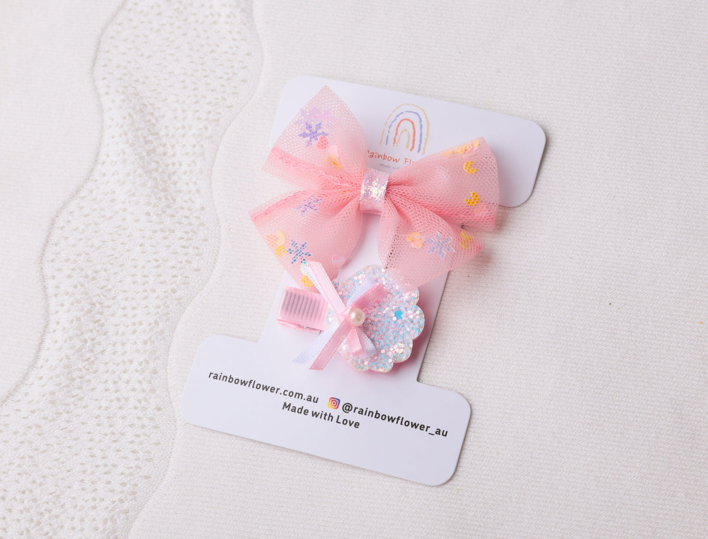 Handmade Pink bow hair clip set 2 styles Baby toddler Girl Hair Shell glitter clips birthday party bag gifts cute hair clip