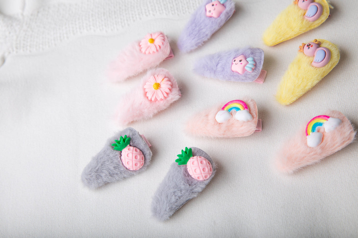 Fluffy Hair Clips, baby  toddler pigtail rainboW hair accessory, Fluffy Faux Fur Hair Clip rainbow pineapple flower cute hair clip