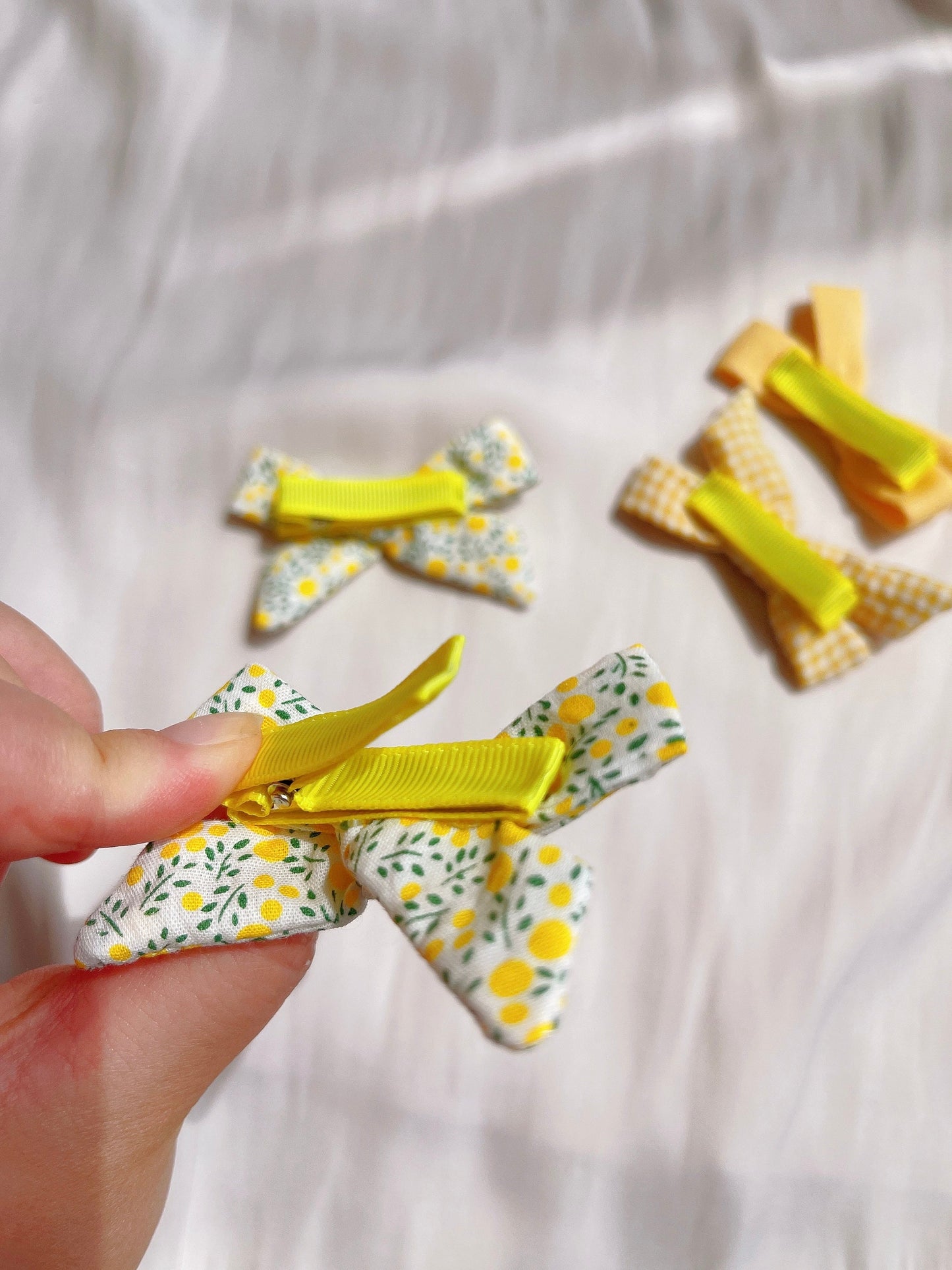 Essential Yellow baby bow clip set, toddler girl student hair accessory, hair accessory, floral / plaid / plain linen bow hair clip