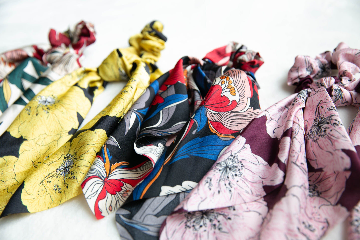 Women Scrunchies Mother's day gift for mum daughter, Hair Scrunchies Scarf, Effortless chic Bohemia Elastic Hair Tie red yellow