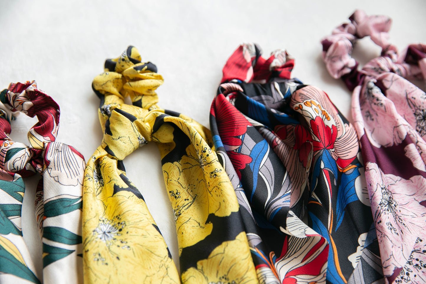 Women Scrunchies Mother's day gift for mum daughter, Hair Scrunchies Scarf, Effortless chic Bohemia Elastic Hair Tie red yellow