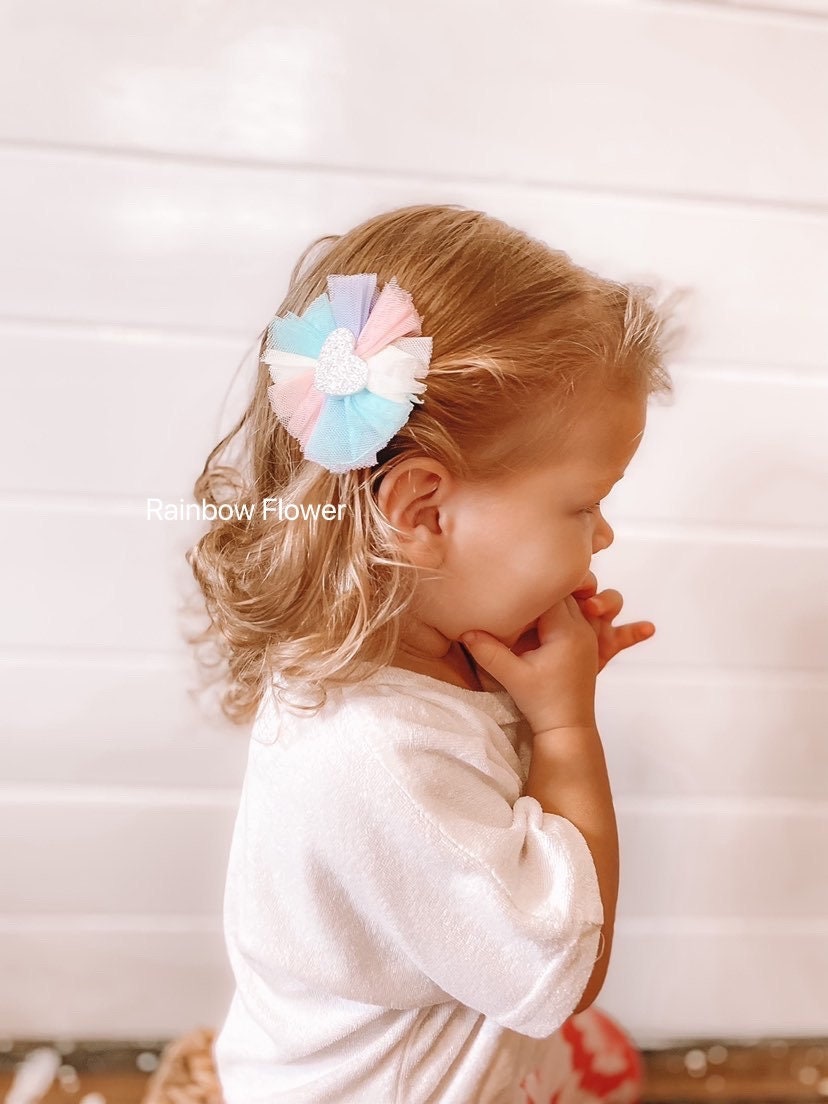 toddler hair clip, glitter Heart shape flower hair clip, flower hair clip, gold hair clip, bow hair clip, floral hair clip