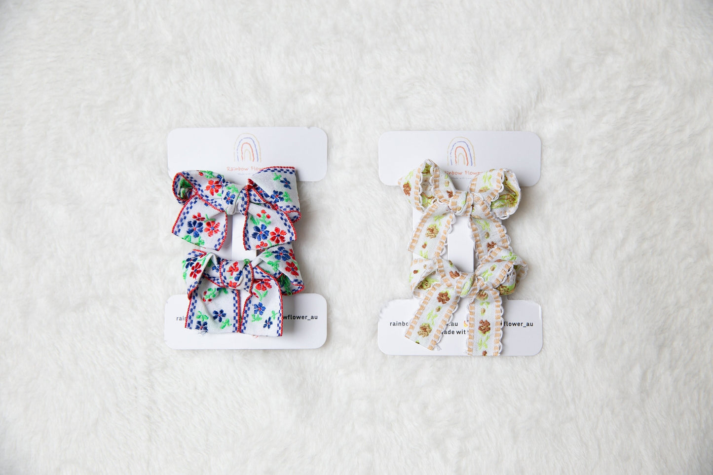 Flowers Embroidery Bow Hair Clips, Unique gift for Toddler girls, Hair Pin Aussie made, girl hair clip set, Hand Tied Baby Bows