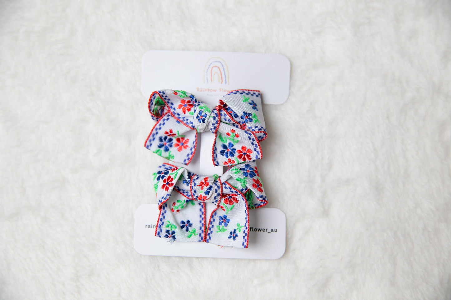 Flowers Embroidery Bow Hair Clips, Unique gift for Toddler girls, Hair Pin Aussie made, girl hair clip set, Hand Tied Baby Bows
