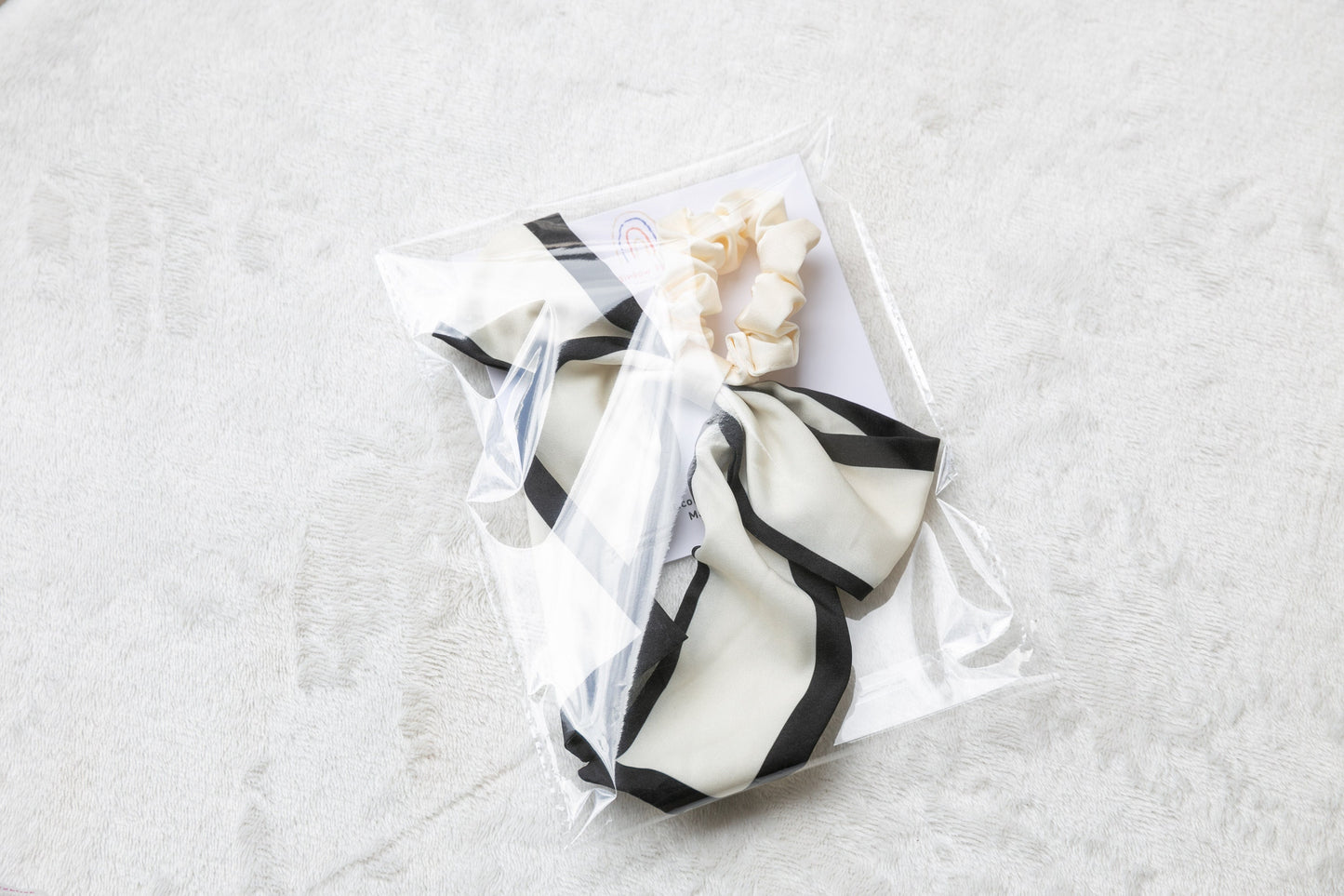 High Quality Satin Scrunchie with Oversize Bow - Effortless Chic Classic Timeless Elegant Style - Black and White - Women's Hair Accessory