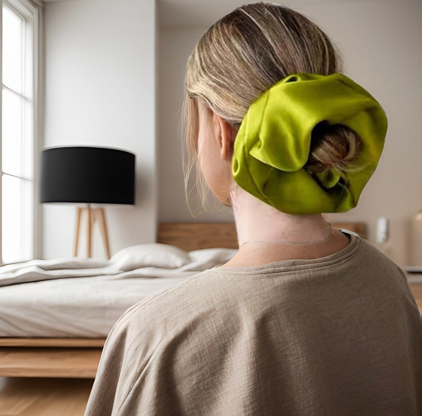 Mother's day gift Oversize Luxury Satin Scrunchie for Women - Elegant Fashion Effortless Chic Green Black Pink Silk Like Elastic Hair Tie