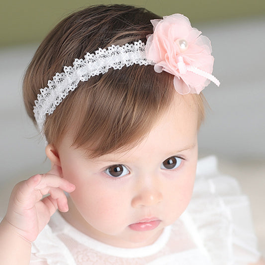 2 colors floral lace baby headband, white pink infant toddler headband headwear, newborn flower headband photography props one size fits all