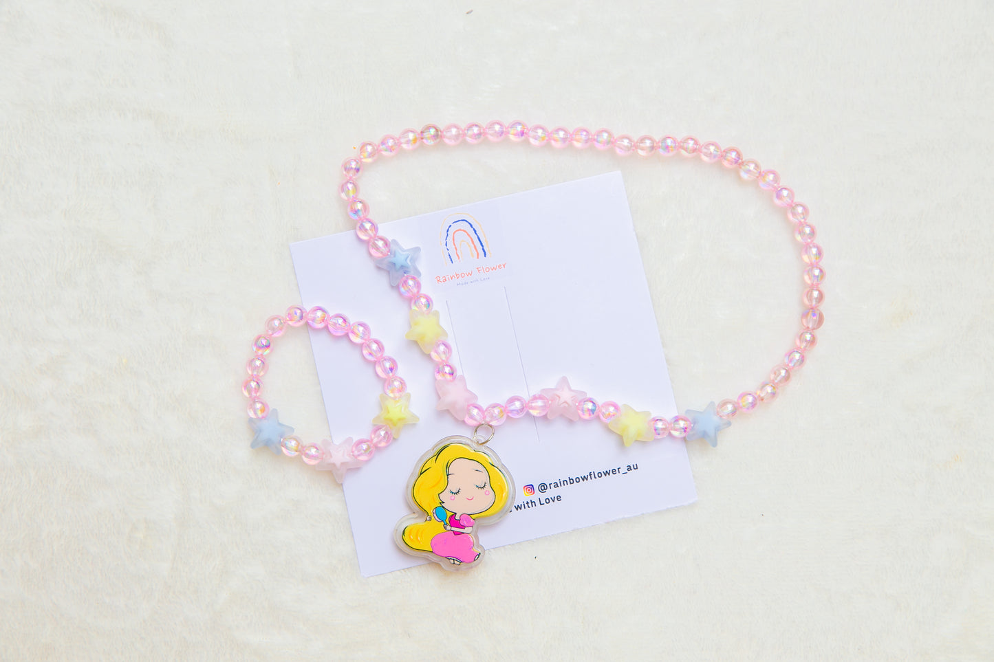 Lighting princess blonde girl necklece bracelet toy jewellery set