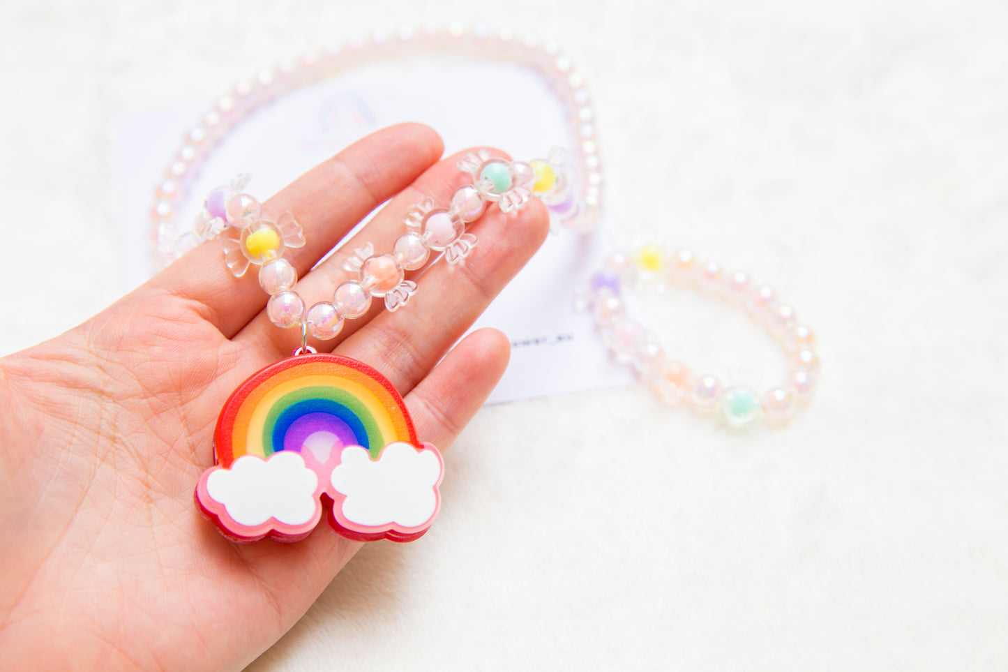 Big Rainbow Girl Necklace and bracelet set, cute candy shape beads girl toddler accessory, kids toy jewellery gift for girls pendant charm