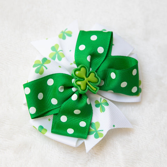 Unique Green four-leaf Lucky Clover St Patrick's Day Bow Hair Clip, Oversized big Cute Barrette baby girl Toddler Hair Clip Ireland festival