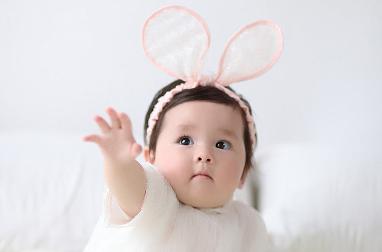 Easter Bunny Ears Headband, black pink lace Baby headband, Easter hair accessory, baby flower crown, easter gift neutral colours easter eggs