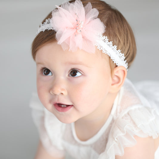 2 colors floral lace baby headband, white pink infant toddler headband headwear, newborn flower headband photography props one size fits all