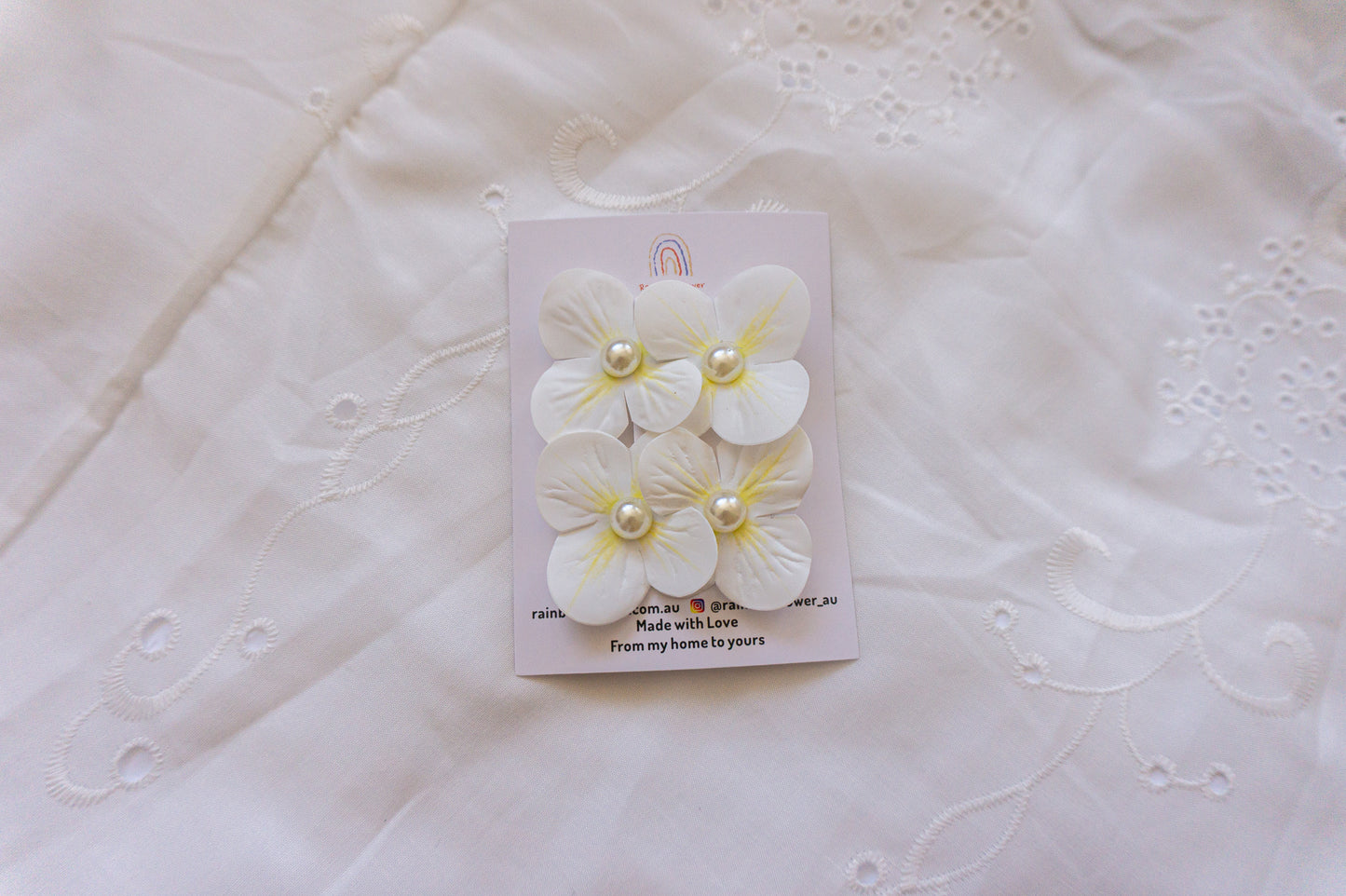 Handmade Floral Hair Clips with Pearl Center, set of 2 hair clip yellow pink white blue purple hair clip