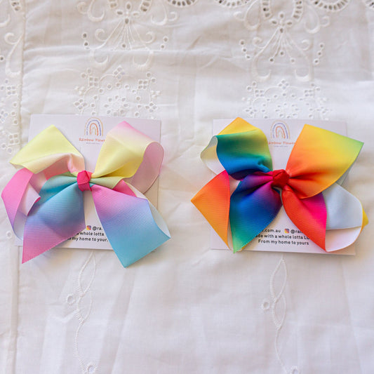 Large Rainbow Bow Hair Clips — Handmade