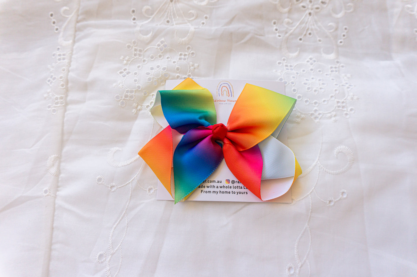 Large Rainbow Bow Hair Clips — Handmade