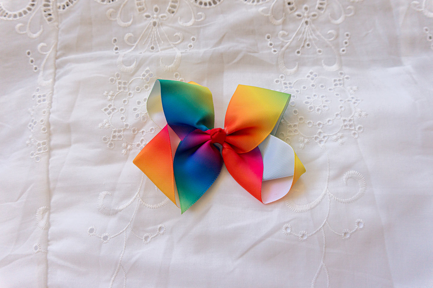 Large Rainbow Bow Hair Clips — Handmade