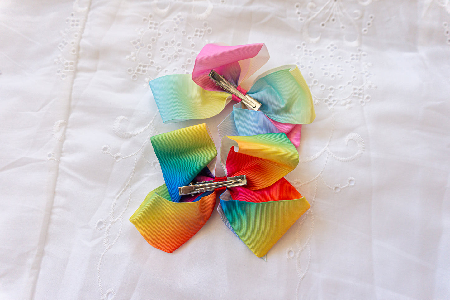 Large Rainbow Bow Hair Clips — Handmade