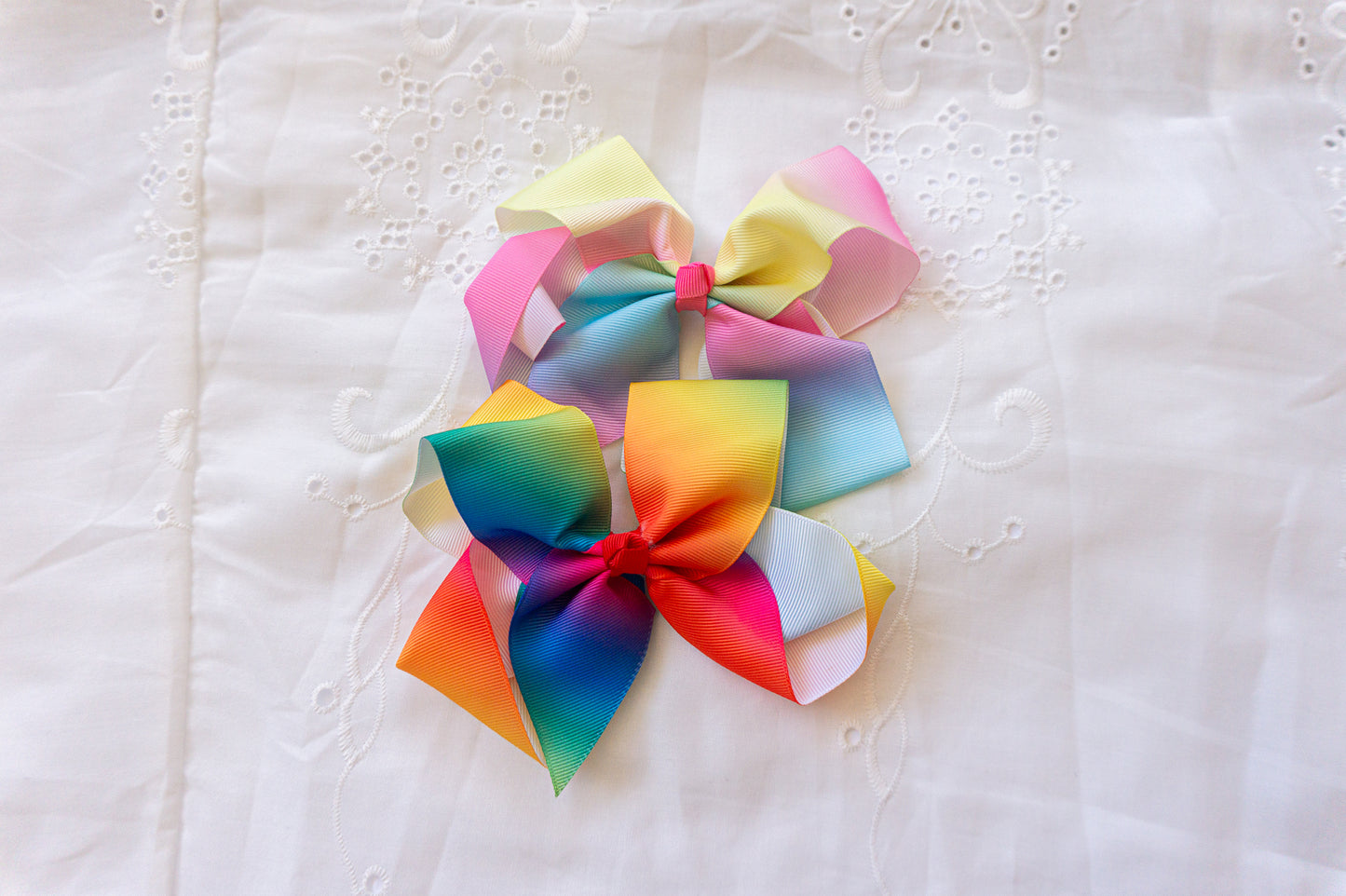 Large Rainbow Bow Hair Clips — Handmade