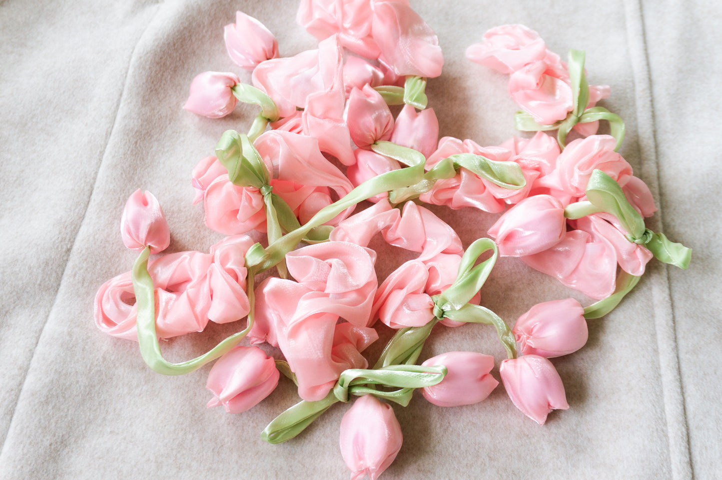Handmade Pink Tulip Satin Scrunchie | Floral Hair Tie  Very unique