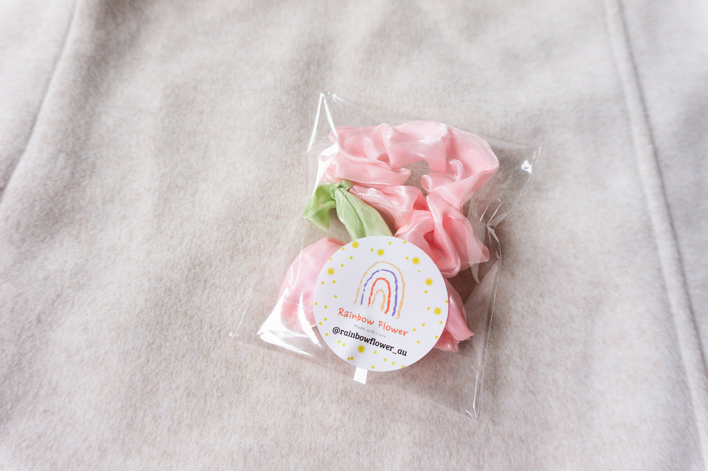 Handmade Pink Tulip Satin Scrunchie | Floral Hair Tie  Very unique