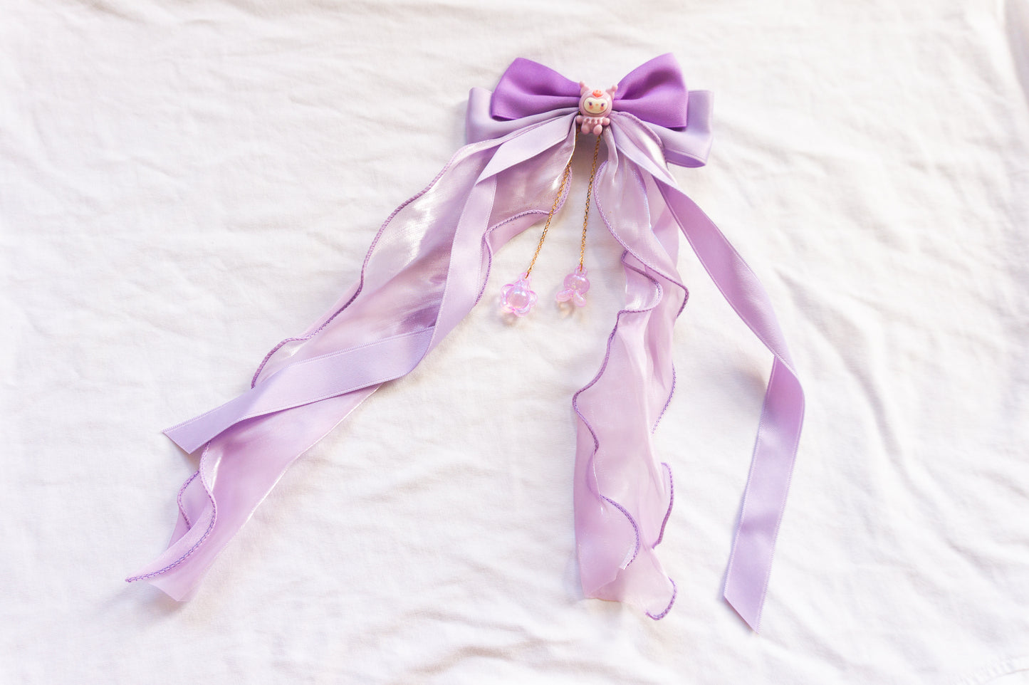 Handmade Kawaii Sanrio Bow Hair Clips with Long Ribbon Tails – Cinnamoroll, My Melody & Kuromi