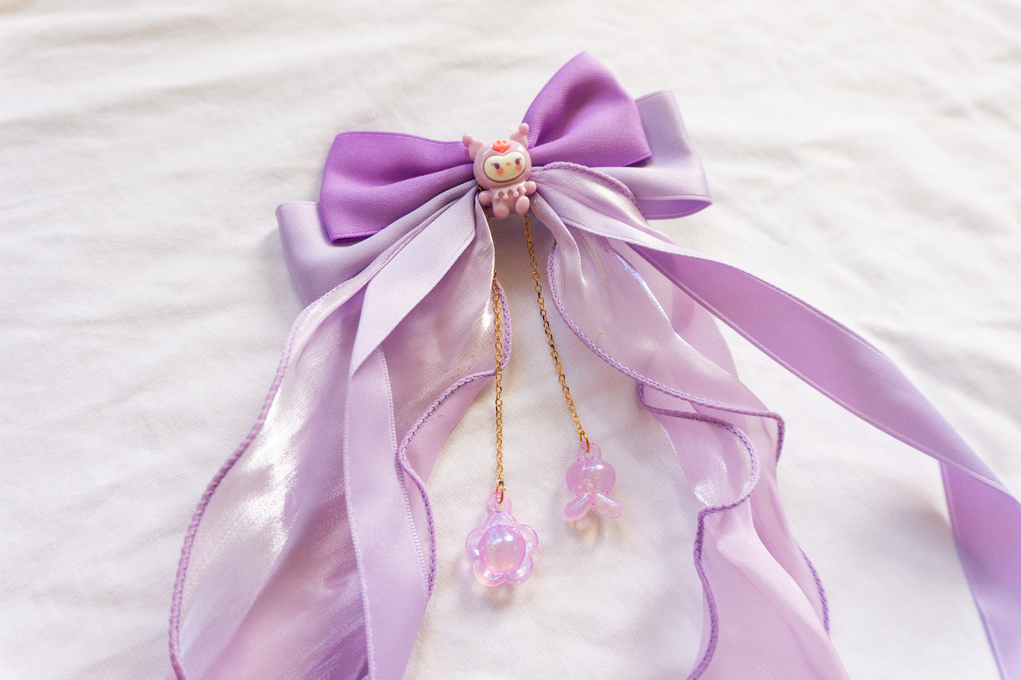Handmade Kawaii Sanrio Bow Hair Clips with Long Ribbon Tails – Cinnamoroll, My Melody & Kuromi