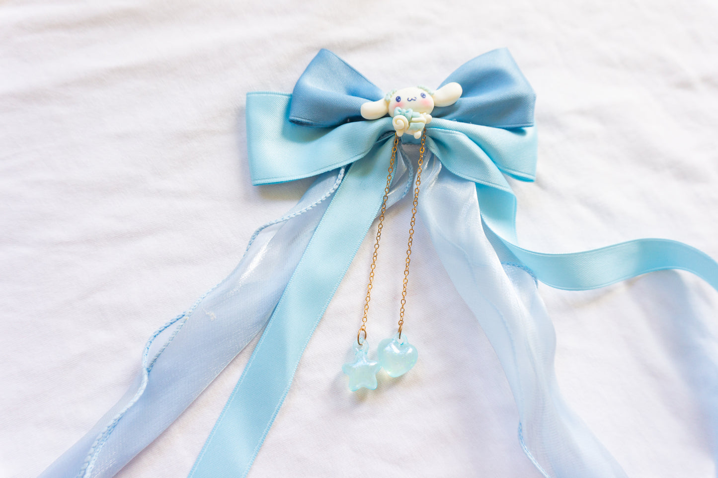 Handmade Kawaii Sanrio Bow Hair Clips with Long Ribbon Tails – Cinnamoroll, My Melody & Kuromi