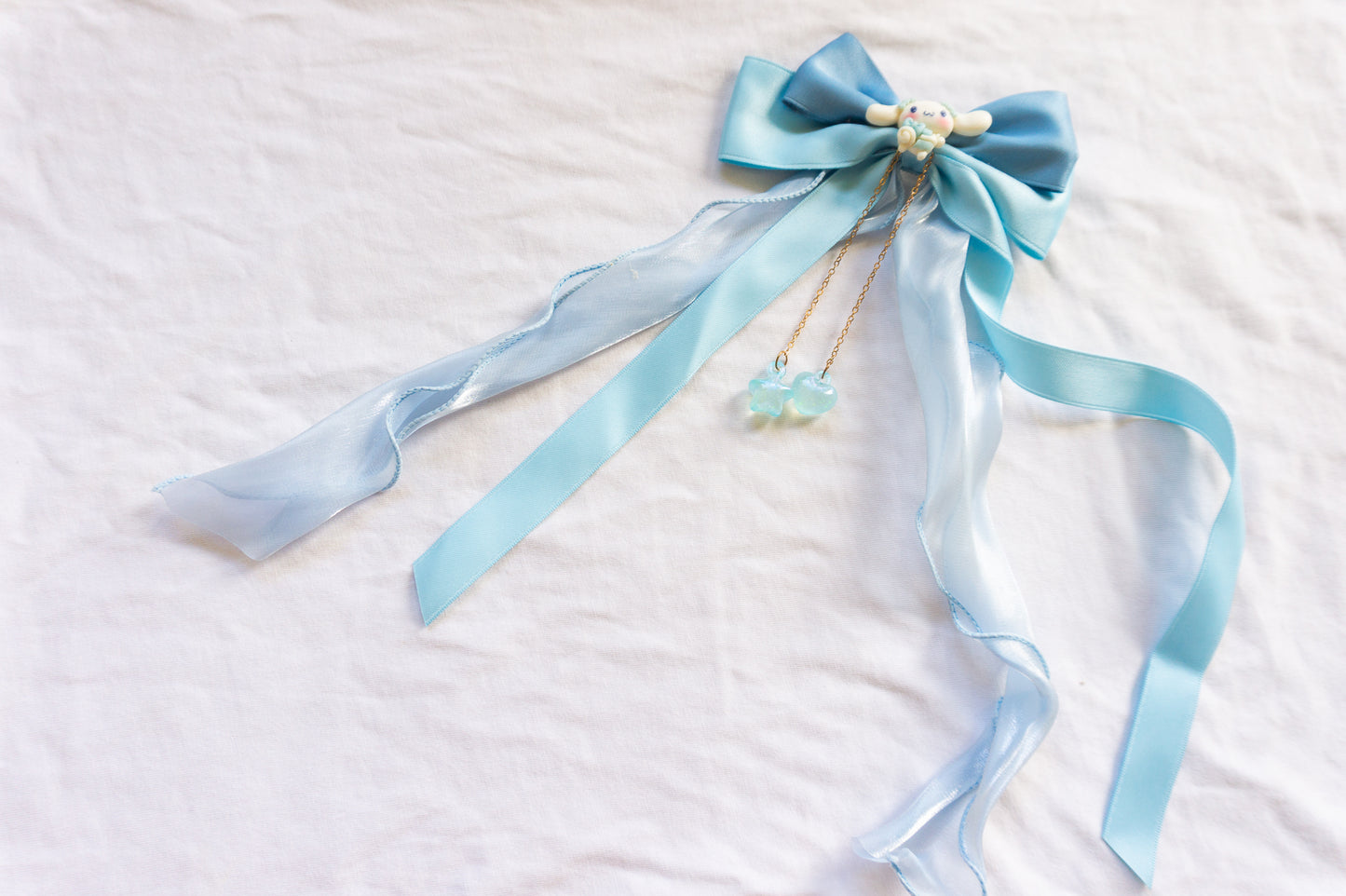 Handmade Kawaii Sanrio Bow Hair Clips with Long Ribbon Tails – Cinnamoroll, My Melody & Kuromi
