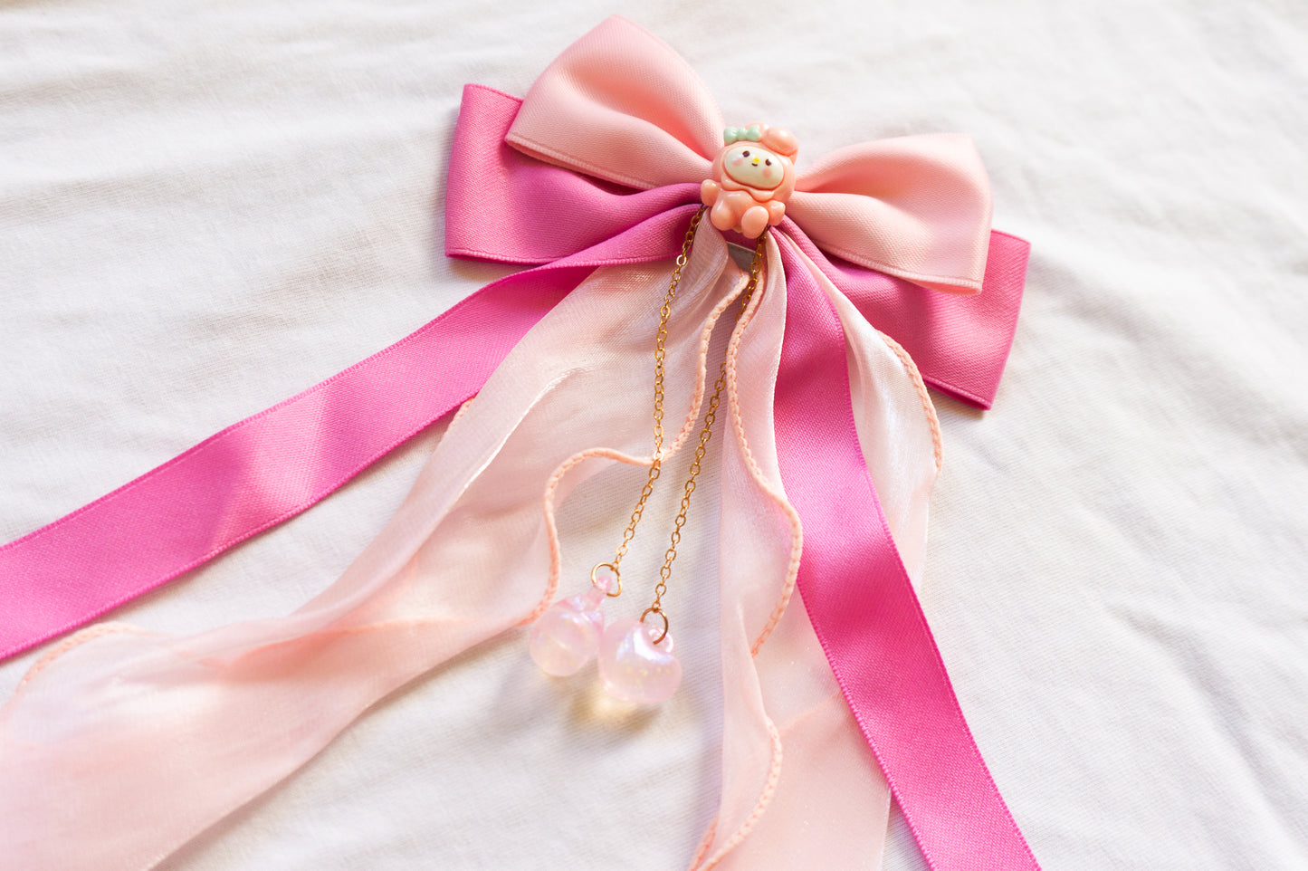 Handmade Kawaii Sanrio Bow Hair Clips with Long Ribbon Tails – Cinnamoroll, My Melody & Kuromi
