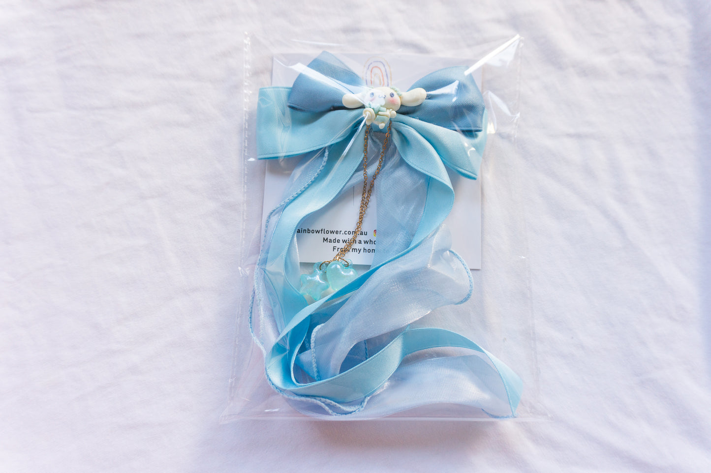 Handmade Kawaii Sanrio Bow Hair Clips with Long Ribbon Tails – Cinnamoroll, My Melody & Kuromi