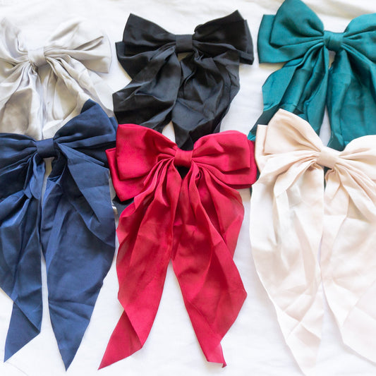 Handmade Oversized Silky Bow Hair Clip – Elegant Long Tail Hair Bow. 14.5 X 29cm VERY BIG BOW!