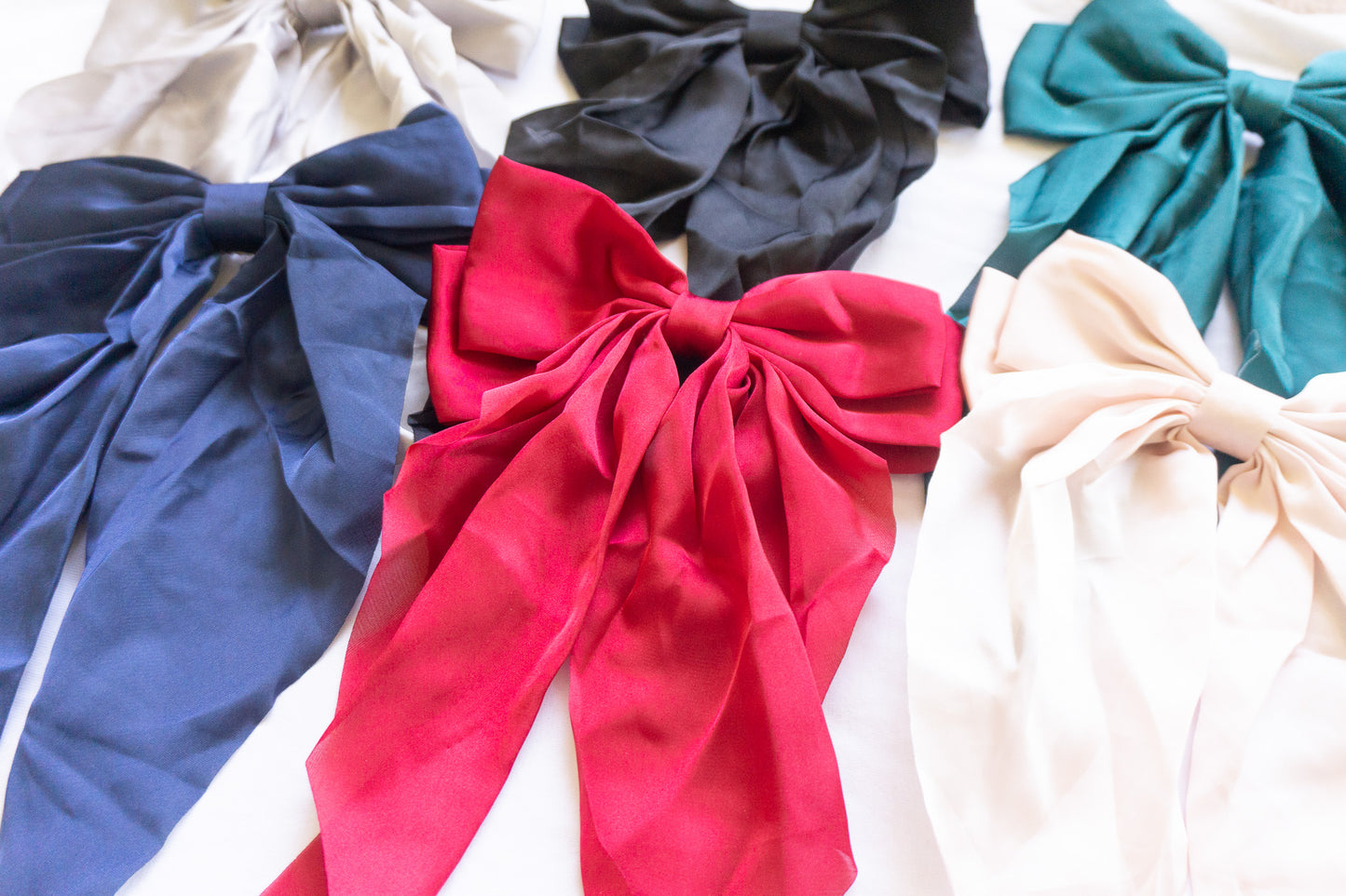 Handmade Oversized Silky Bow Hair Clip – Elegant Long Tail Hair Bow. 14.5 X 29cm VERY BIG BOW!