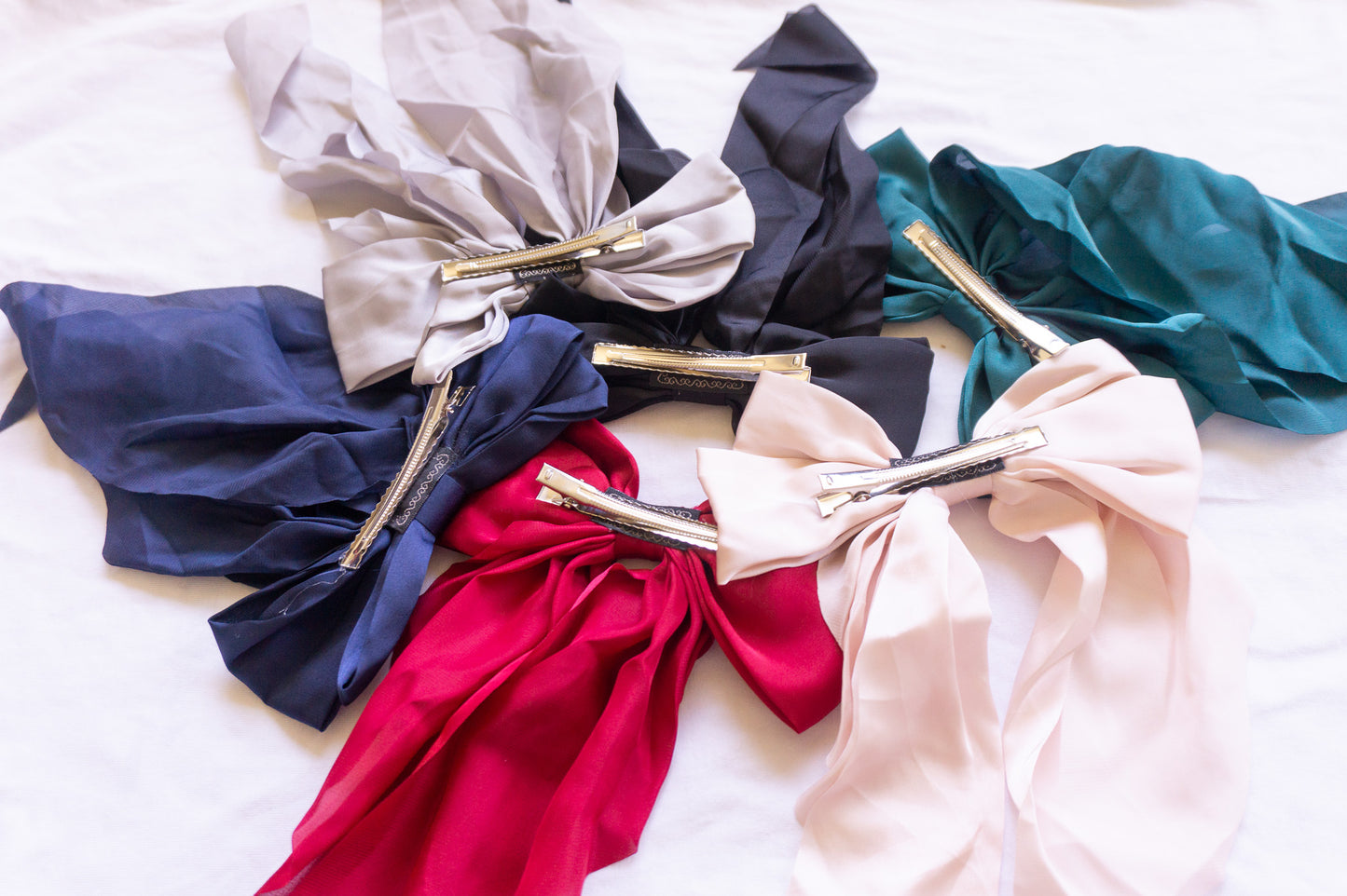 Handmade Oversized Silky Bow Hair Clip – Elegant Long Tail Hair Bow. 14.5 X 29cm VERY BIG BOW!