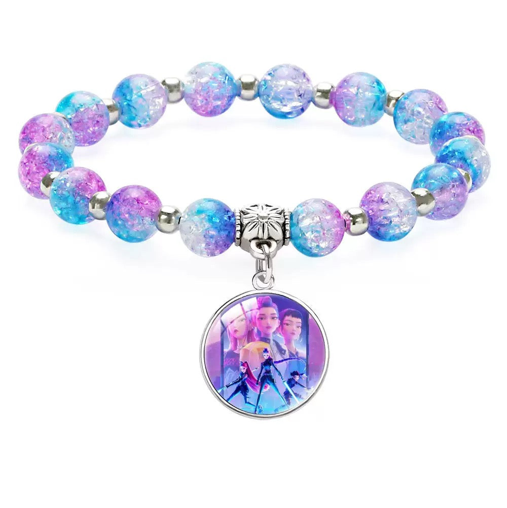 Handmade K-Pop Demon Hunter HUNTRIX Bracelet - Bead Charm Bracelet featuring Rumi, Mira, Zoey and Saja Boys Derpy