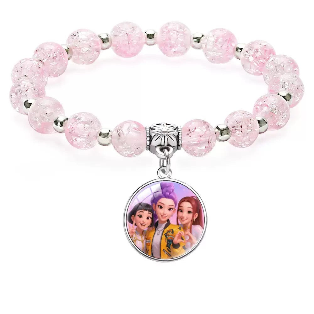 Handmade K-Pop Demon Hunter HUNTRIX Bracelet - Bead Charm Bracelet featuring Rumi, Mira, Zoey and Saja Boys Derpy