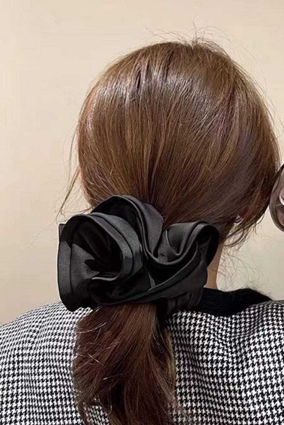 High Quality Satin Women Scrunchie - Beige Sienna Brown, Chic and Minimalistic, Sophisticated Elegance Oversize Fashion hair tie Handmade