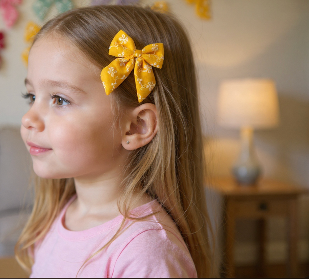 Embroidery Floral Hair Clip, Embroidered daisy Hair Clip,  red navy blue yellow pink cute toddler pigtails bow hair clip