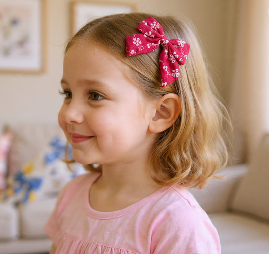 Embroidery Floral Hair Clip, Embroidered daisy Hair Clip,  red navy blue yellow pink cute toddler pigtails bow hair clip