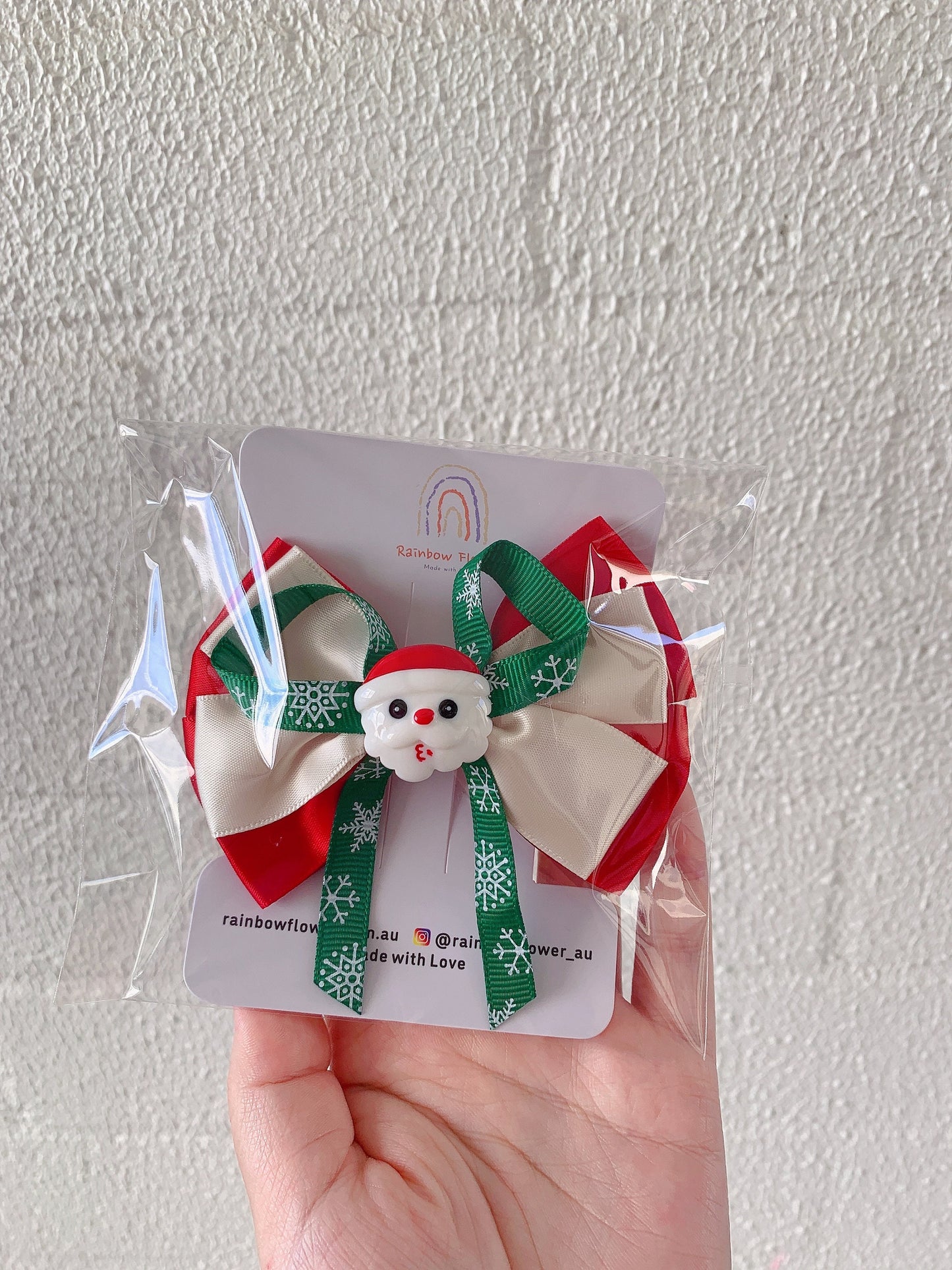 Christmas snow santa girl bow Handmade baby kids children bow clips