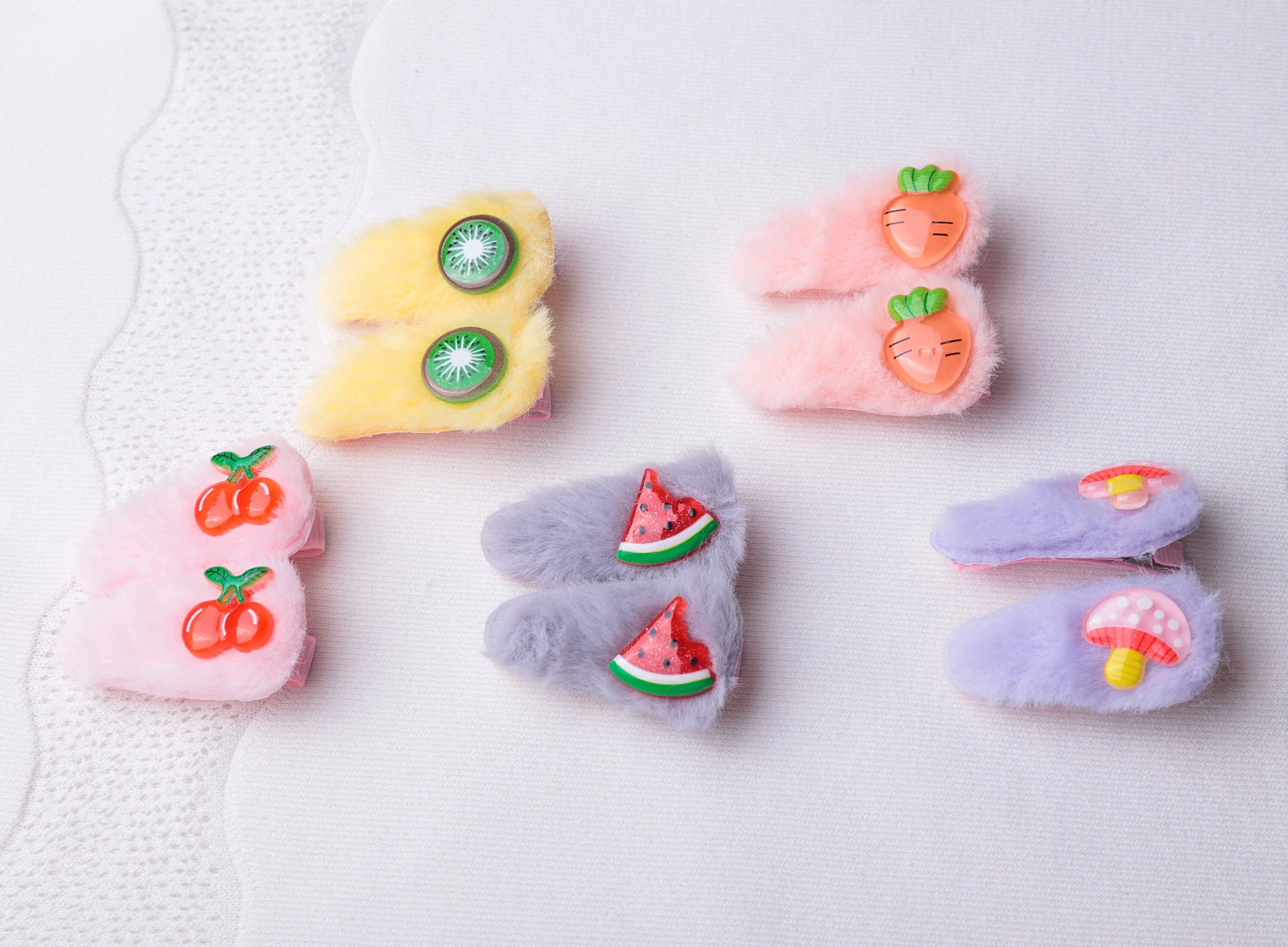 Fruits Hair Clip, Furry fluffy unique Hair Clip fot Baby Toddler girl, kiwi fruit strawberry mushroom carrot cherry kids children hair pin