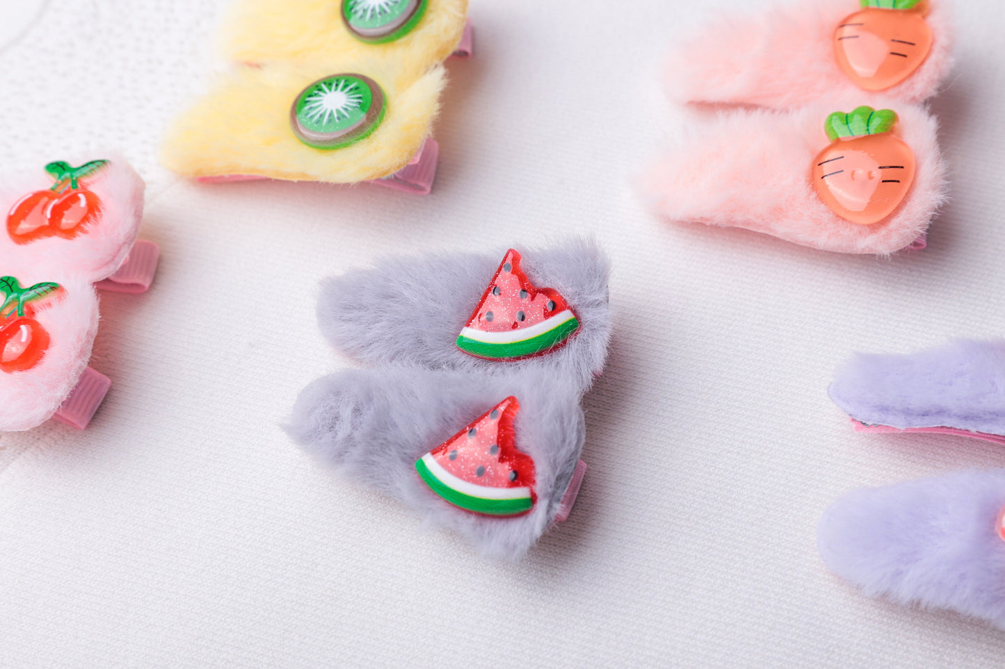 Fruits Hair Clip, Furry fluffy unique Hair Clip fot Baby Toddler girl, kiwi fruit strawberry mushroom carrot cherry kids children hair pin