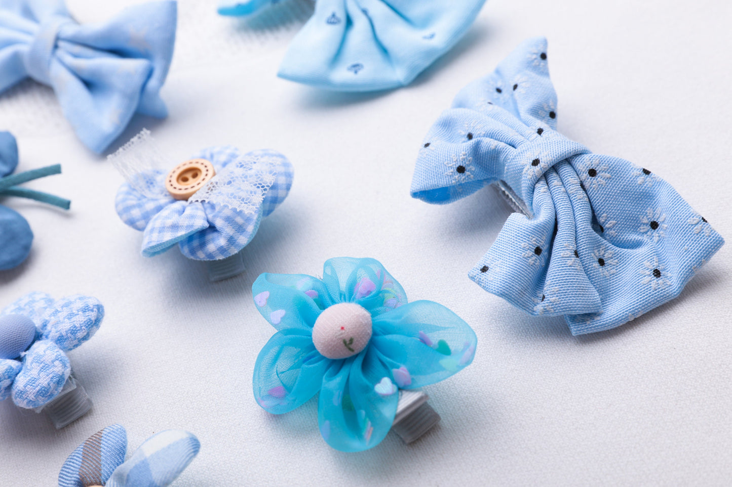 Blue hair bows clips Baby Infant Toddler Girl hair clips Snap Clip, fringe clip butterfly flower linen Hair Clip set baby shower gift