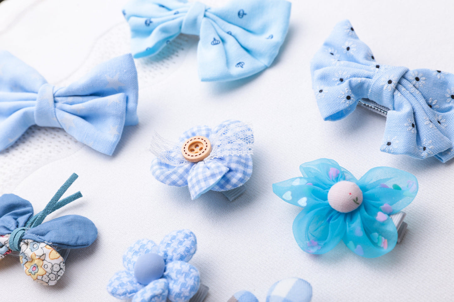 Blue hair bows clips Baby Infant Toddler Girl hair clips Snap Clip, fringe clip butterfly flower linen Hair Clip set baby shower gift