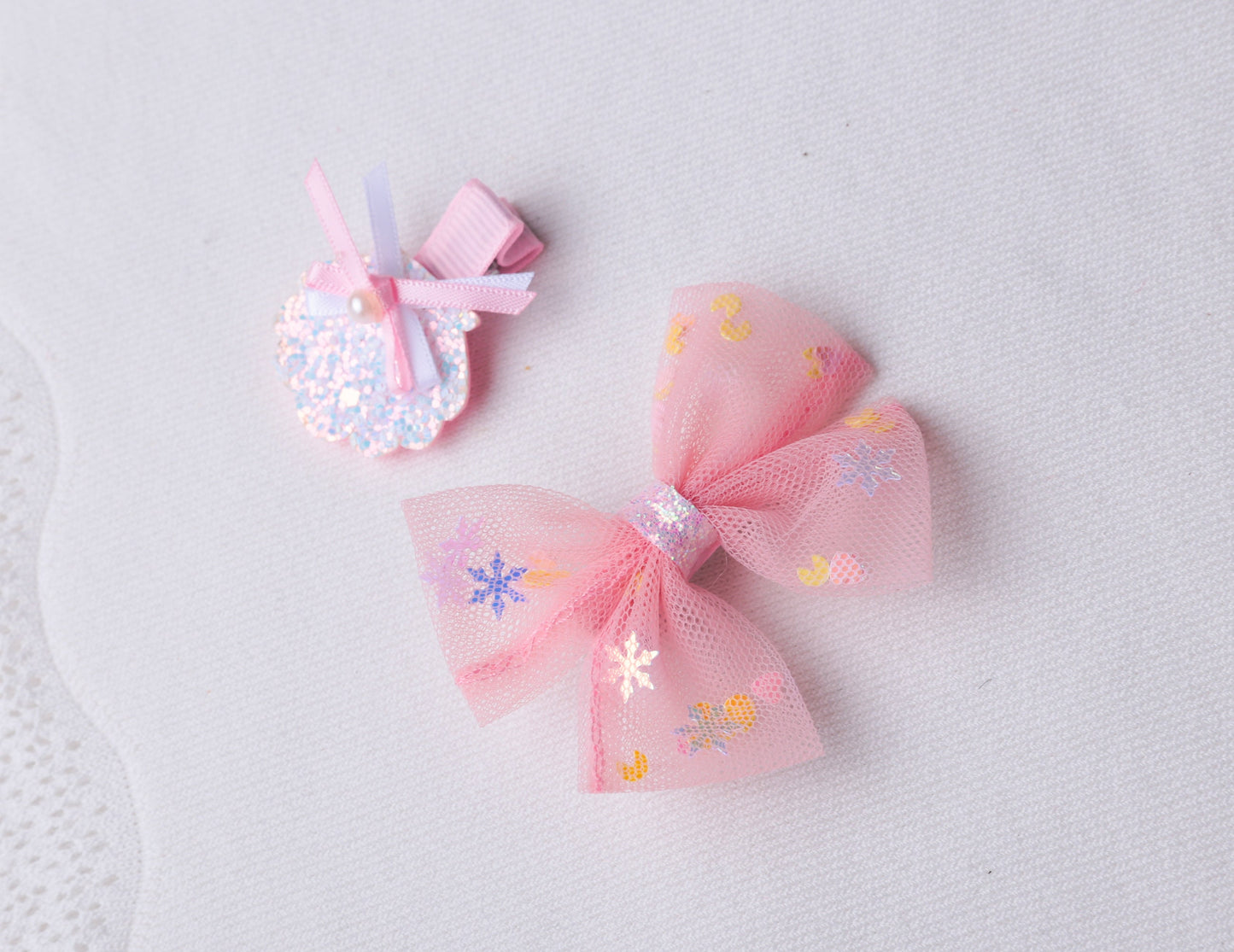 Handmade Pink bow hair clip set 2 styles Baby toddler Girl Hair Shell glitter clips birthday party bag gifts cute hair clip